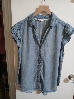 JANE AND DELANCEY ruffle sleeve lyocell shirt (L)